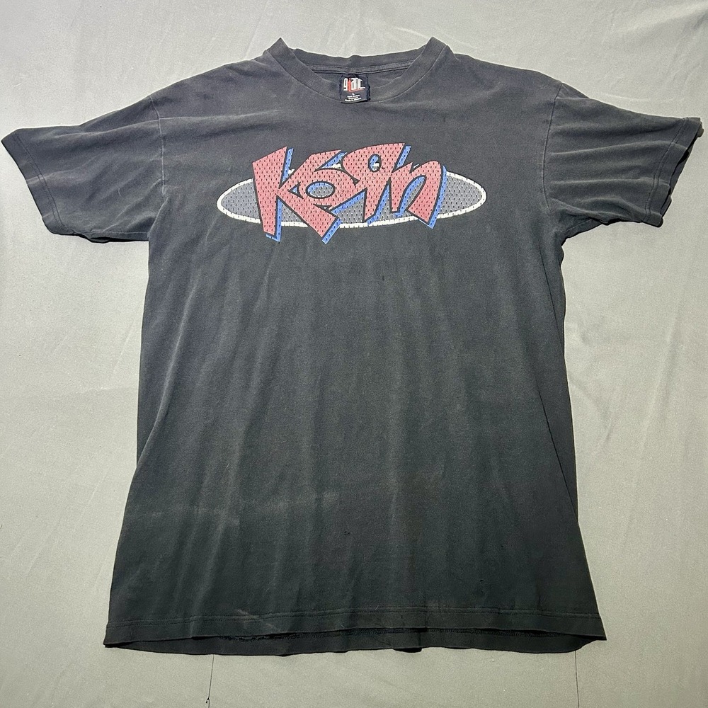Vintage Late 90s KORN Jersey Mesh Logo Band Tee Giant Tag Large Nu Metal 98/99